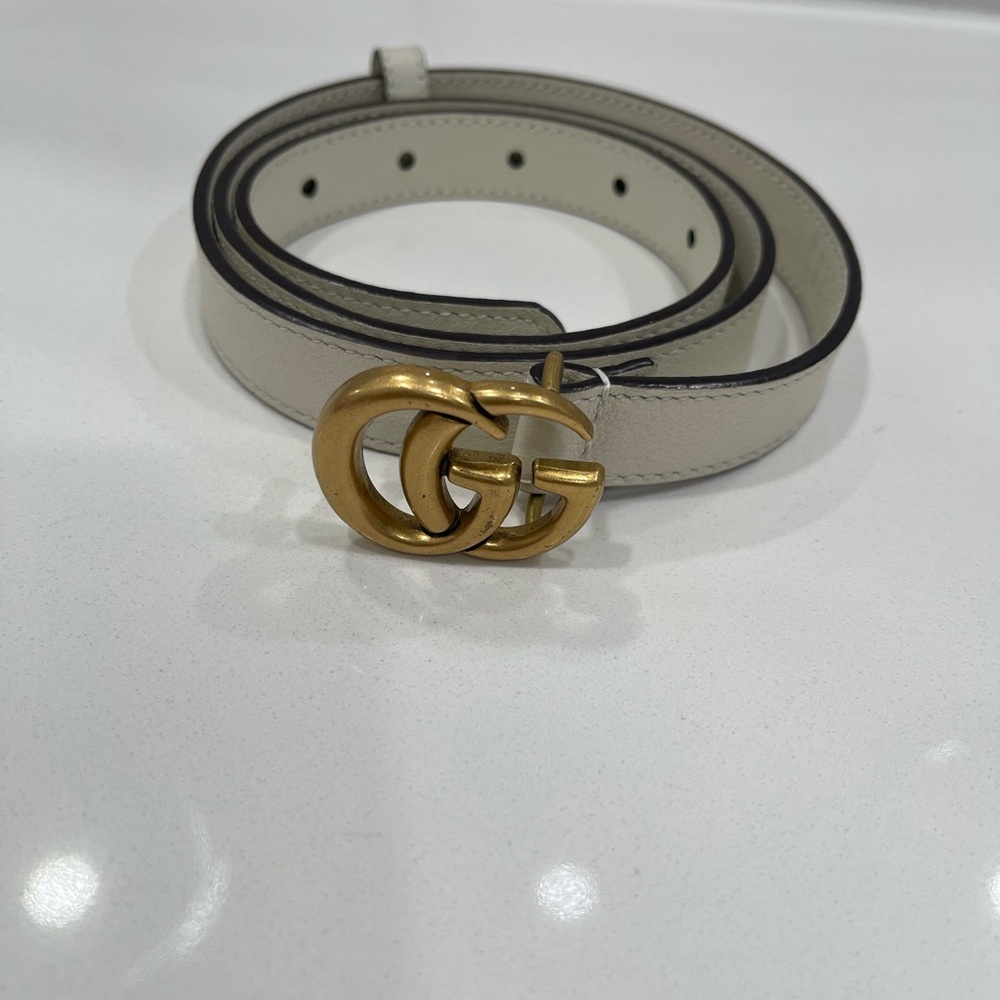 Gold Buckle White Leather Belt